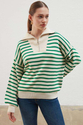 ZIPPER LINES WOMAN SWEATER GREEN/JESHILE 