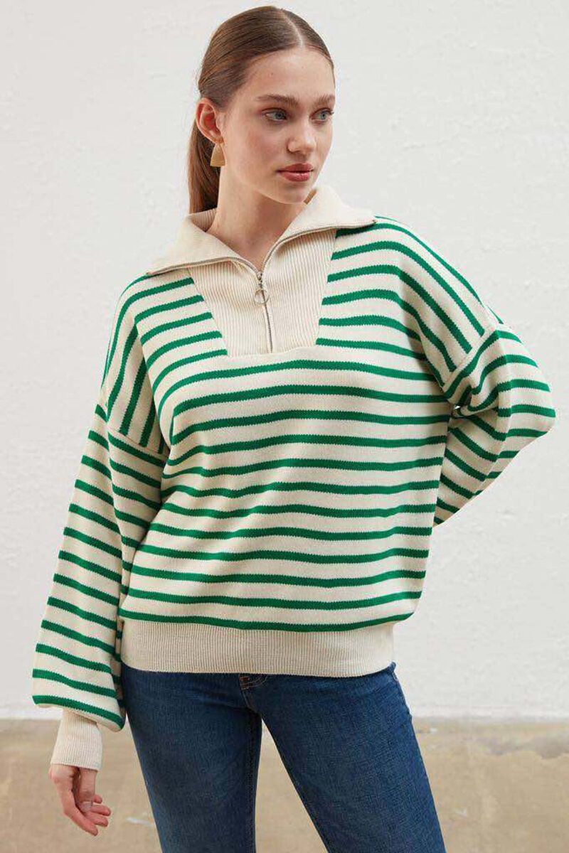 ZIPPER LINES WOMAN SWEATER GREEN/JESHILE - 1