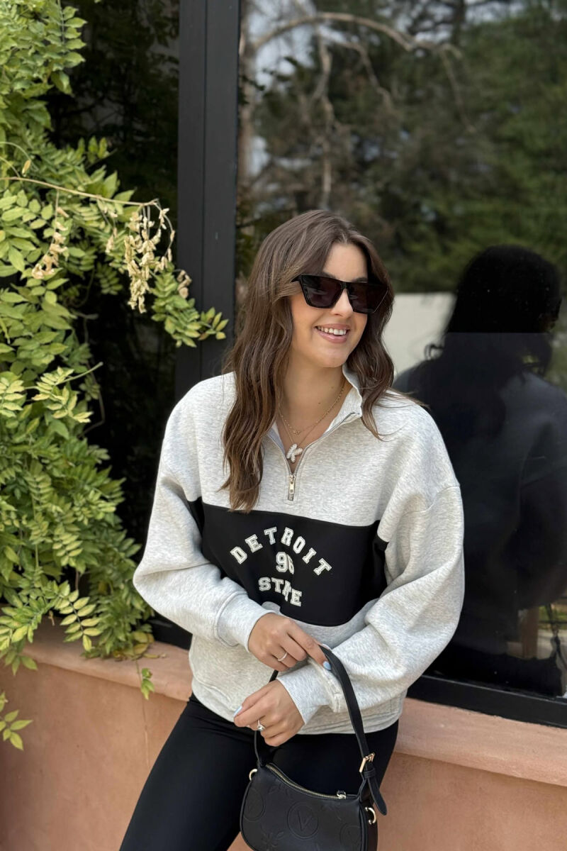 ZIPPER NECK FLUFFY FRONT WRITTINGS WOMEN SWEATSHIRT LIGHT GREY/GZ - 4