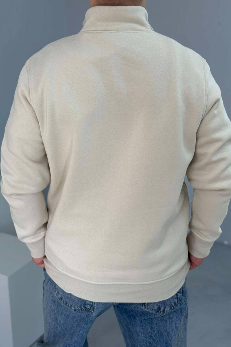 ZIPPER NECK FLUFFY MEN SWEATSHIRT IN CREAM COLOR - 3