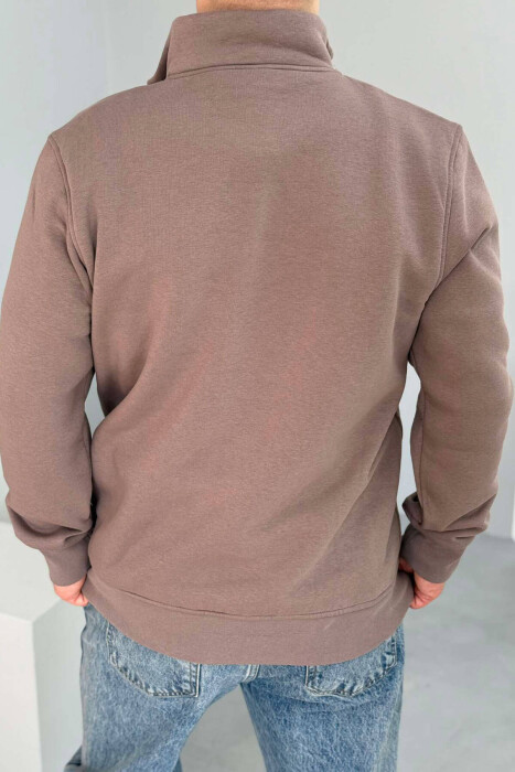 ZIPPER NECK FLUFFY MEN SWEATSHIRT IN LIGHT BROWN COLOR - 3