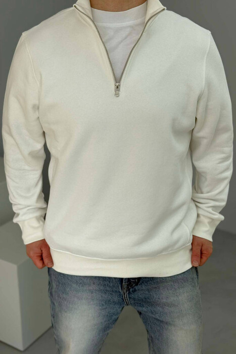 ZIPPER NECK FLUFFY MEN SWEATSHIRT IN WHTE COLOR 