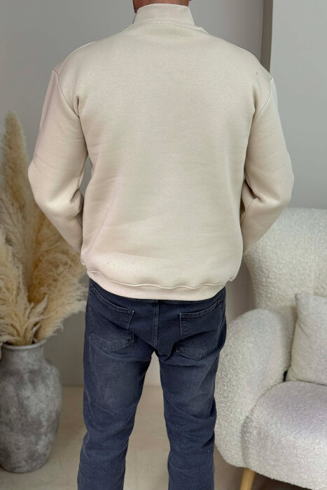 ZIPPER NECK FLUFFY MEN SWEATSHIRT BEIGE/BEZHE - 3