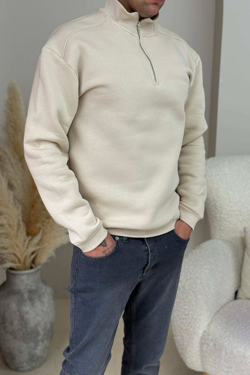 ZIPPER NECK FLUFFY MEN SWEATSHIRT BEIGE/BEZHE - 5