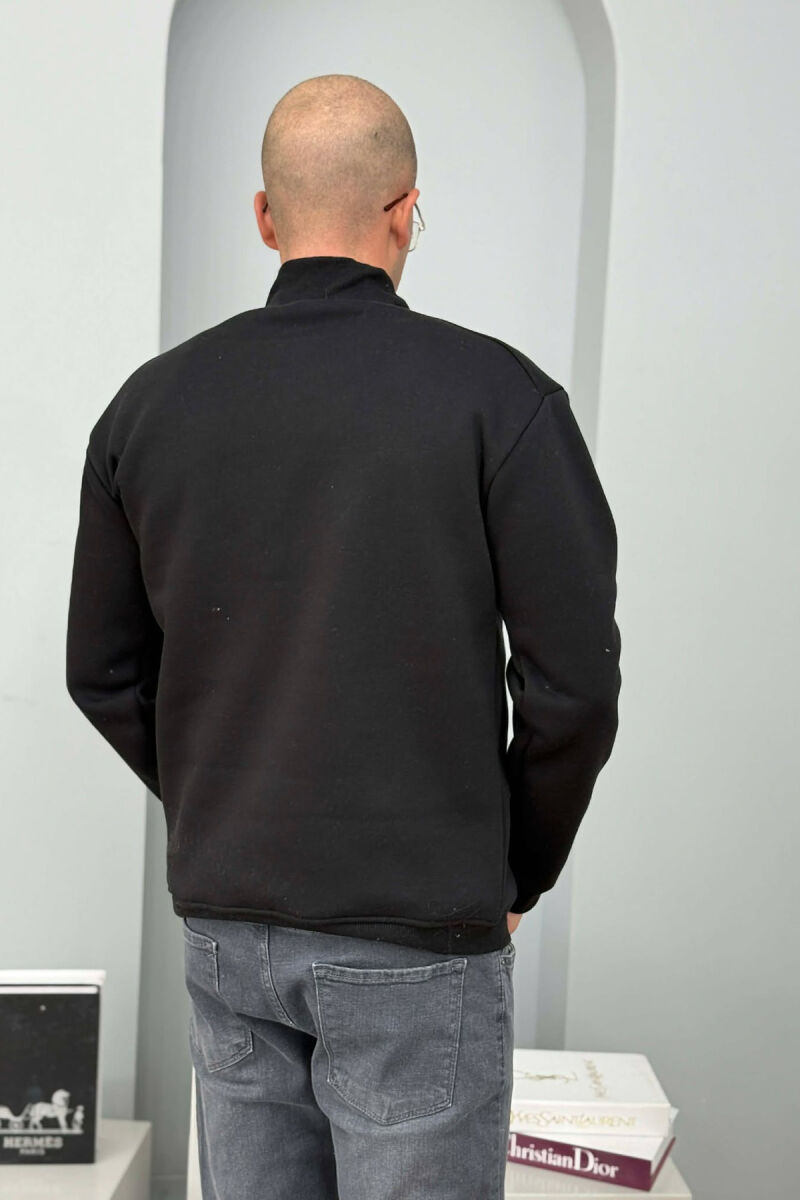 ZIPPER NECK FLUFFY MEN SWEATSHIRT BLACK/ E ZEZE - 5