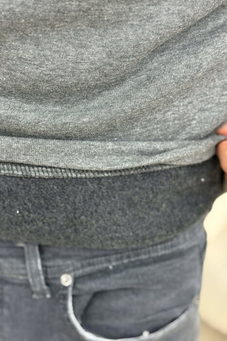 ZIPPER NECK FLUFFY MEN SWEATSHIRT DARK GREY/GEE - 4