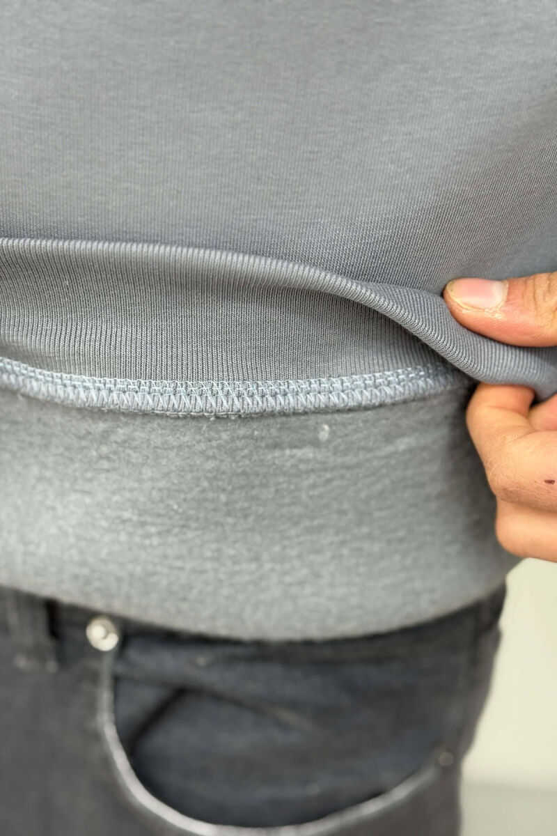 ZIPPER NECK FLUFFY MEN SWEATSHIRT GREY/GRI - 4