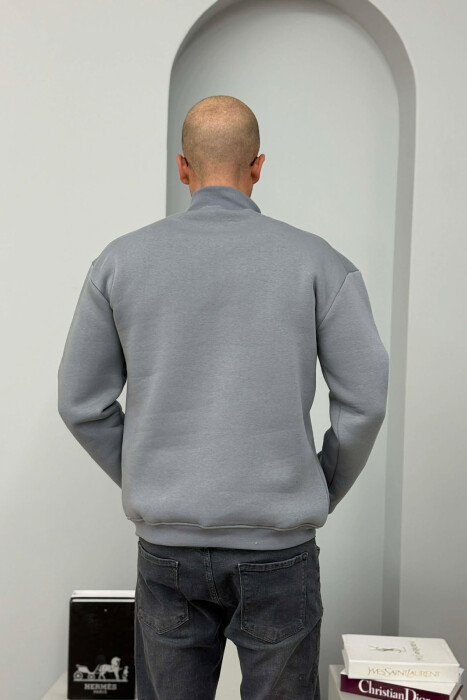 ZIPPER NECK FLUFFY MEN SWEATSHIRT GREY/GRI - 5