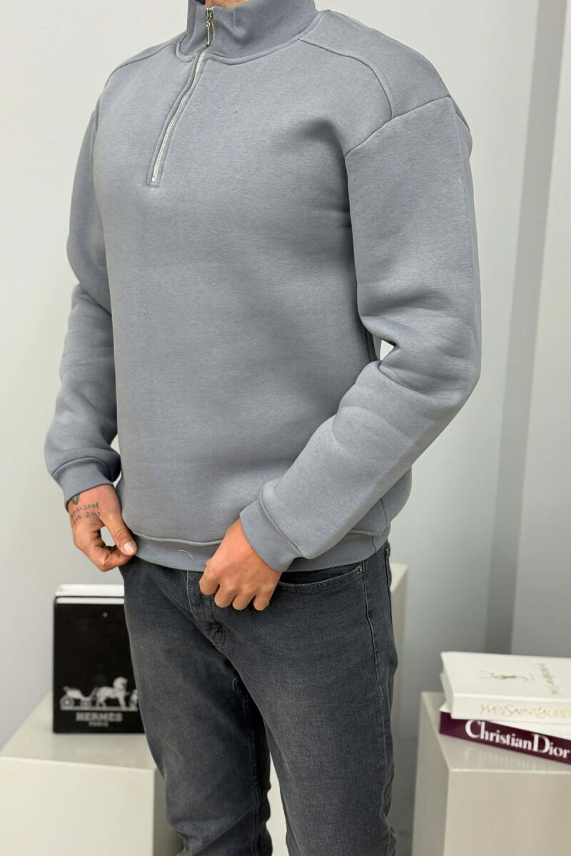 ZIPPER NECK FLUFFY MEN SWEATSHIRT GREY/GRI - 1