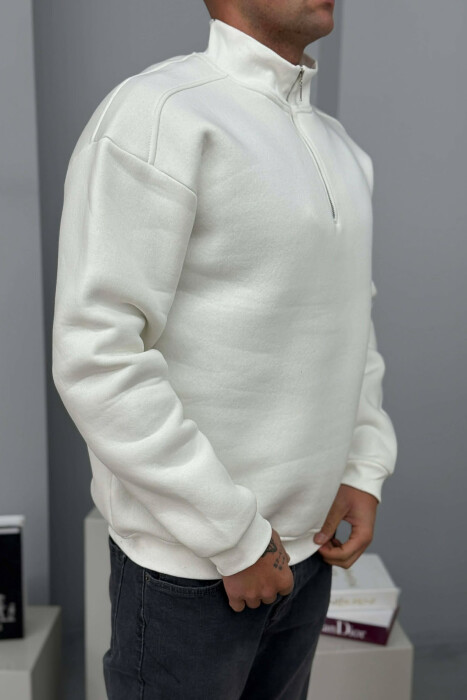ZIPPER NECK FLUFFY MEN SWEATSHIRT WHITE-E BARDHE - 5