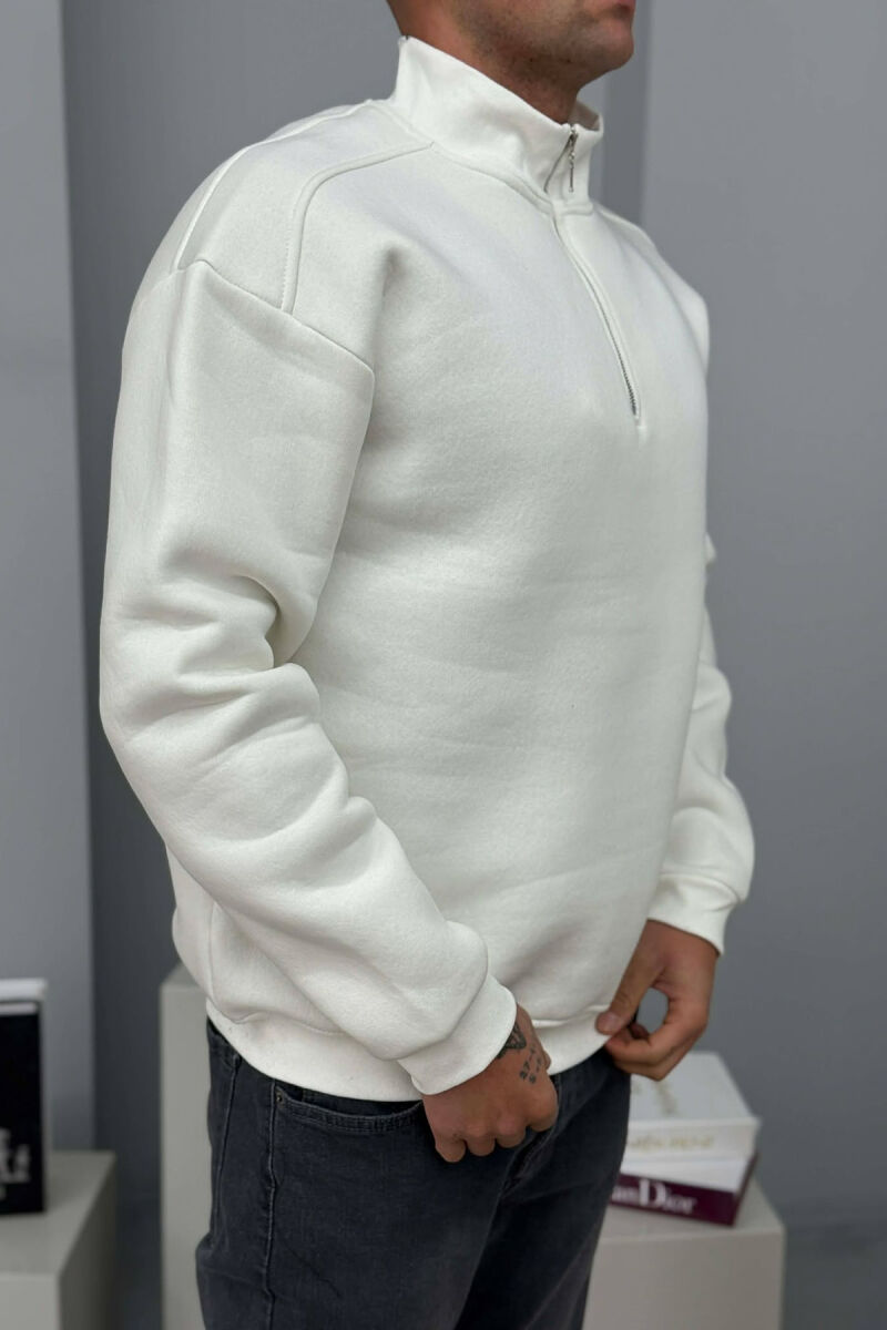 ZIPPER NECK FLUFFY MEN SWEATSHIRT WHITE-E BARDHE - 5