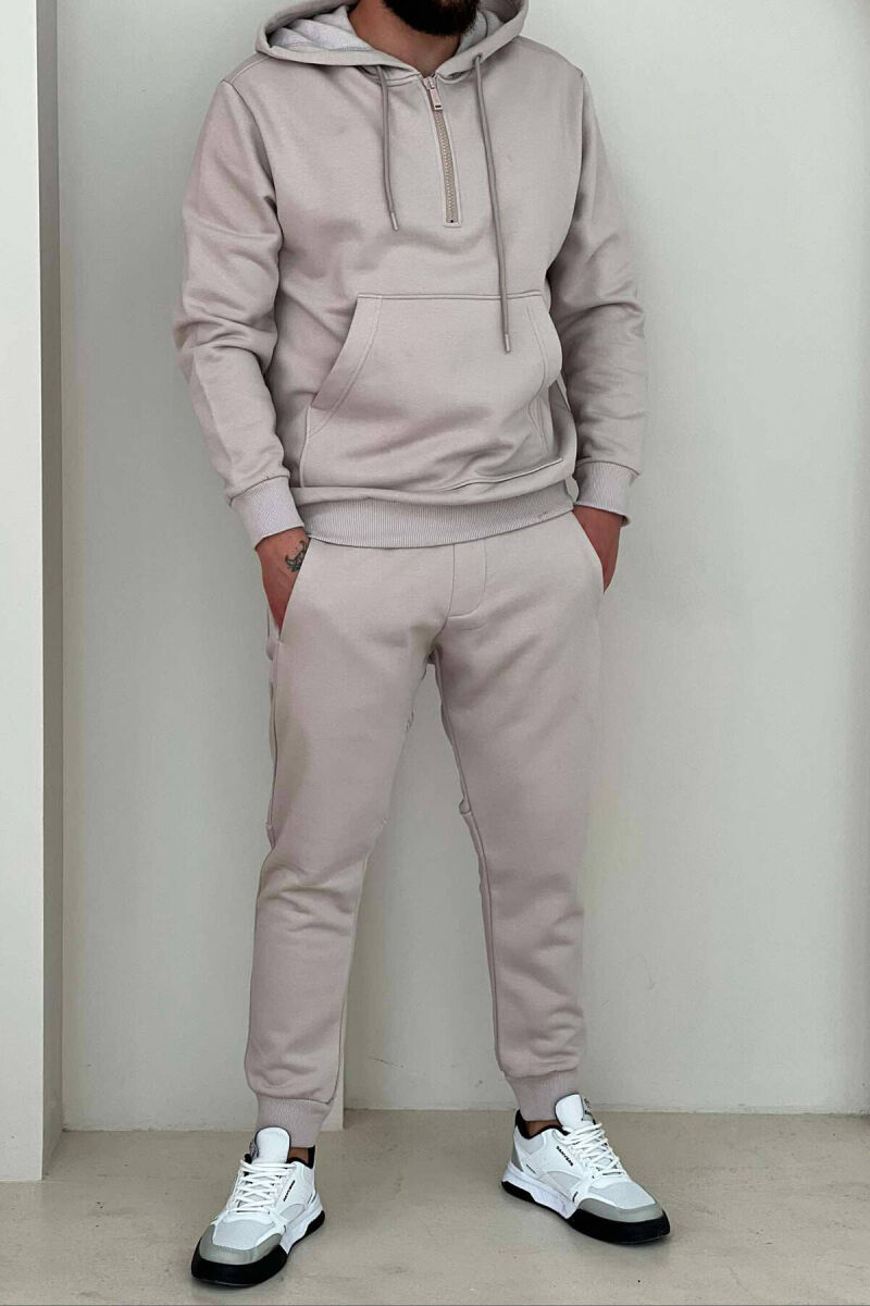 ZIPPER NECK HOODIE+JOGGERS MEN SET BEIGE/BEZHE - 1