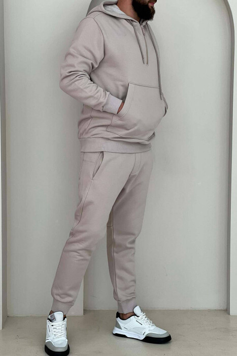 ZIPPER NECK HOODIE+JOGGERS MEN SET BEIGE/BEZHE - 2