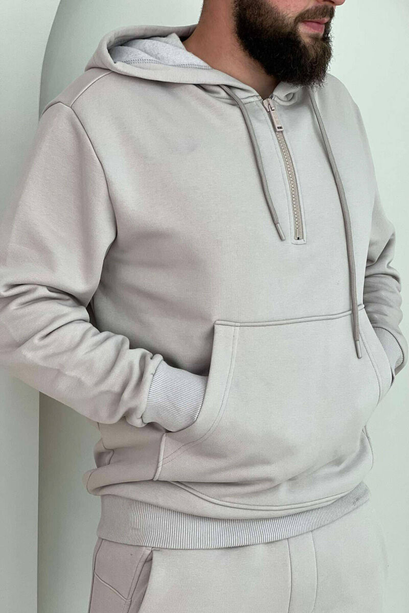 ZIPPER NECK HOODIE+JOGGERS MEN SET BEIGE/BEZHE - 4