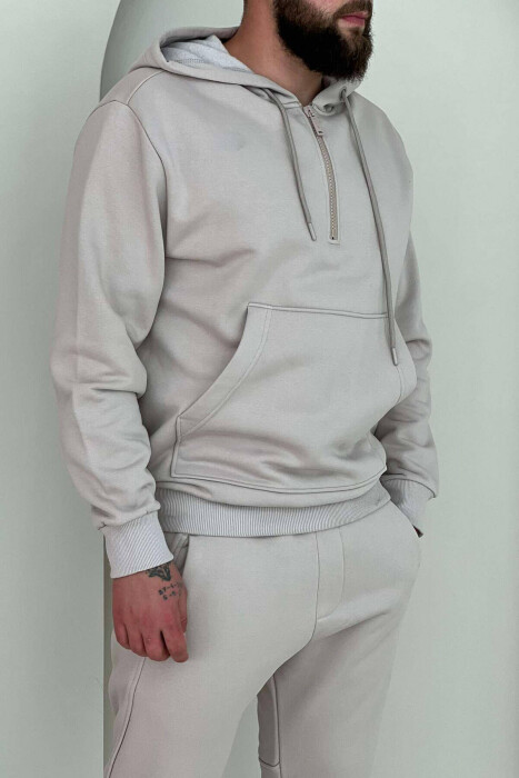 ZIPPER NECK HOODIE+JOGGERS MEN SET BEIGE/BEZHE - 5