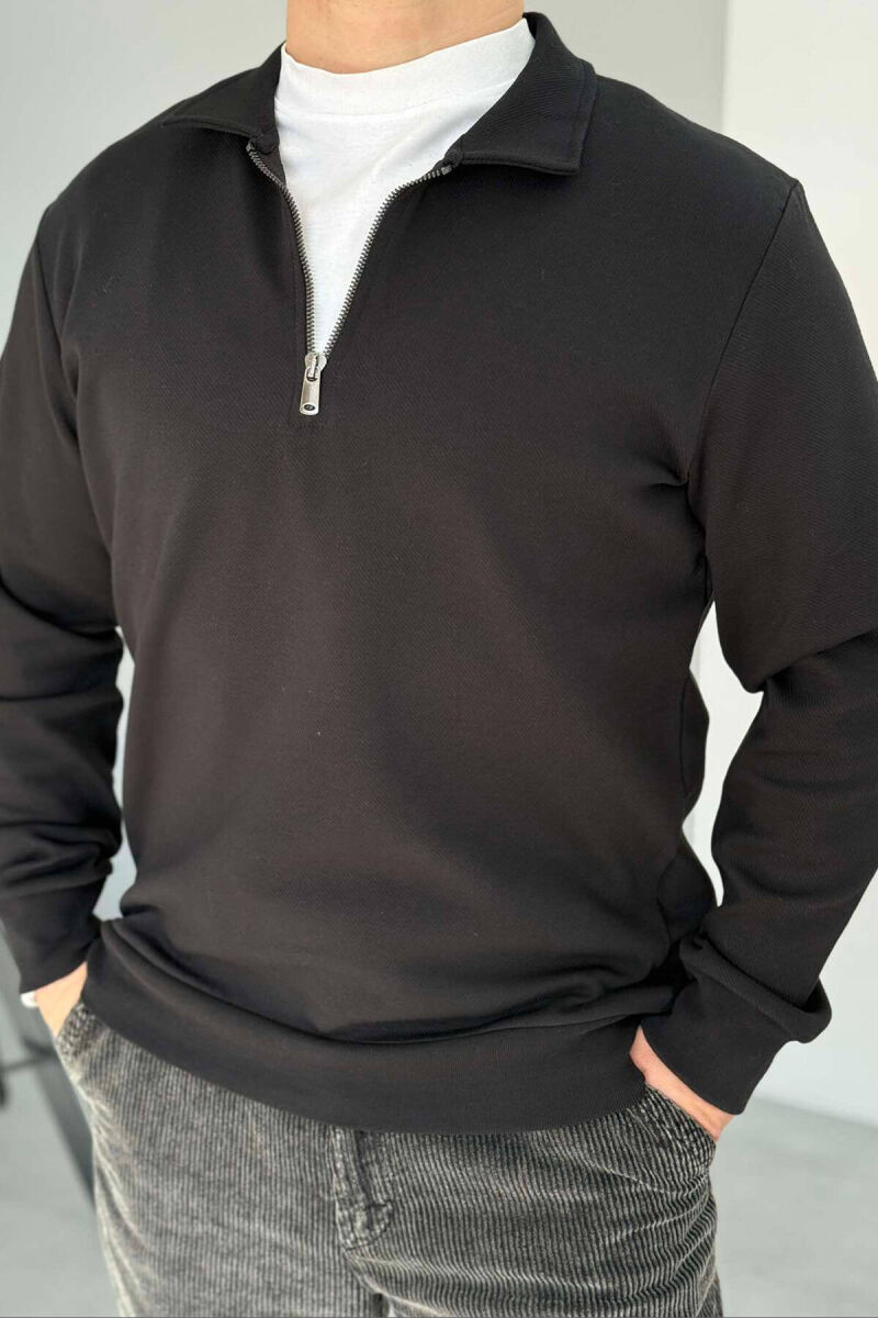 ZIPPER NECK MEN SWEATSHIRT IN BLACK COLOR - 1