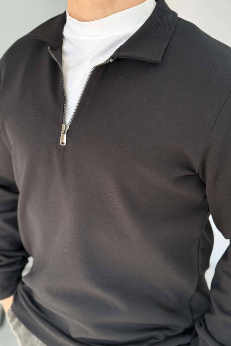 ZIPPER NECK MEN SWEATSHIRT IN BLACK COLOR - 3