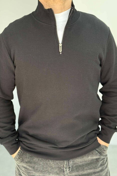 ZIPPER NECK MEN SWEATSHIRT IN BLACK COLOR - 1