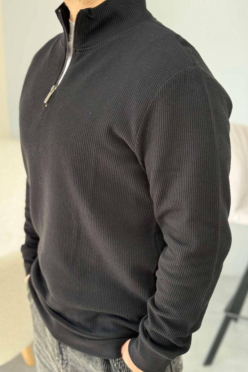 ZIPPER NECK MEN SWEATSHIRT IN BLACK COLOR - 2