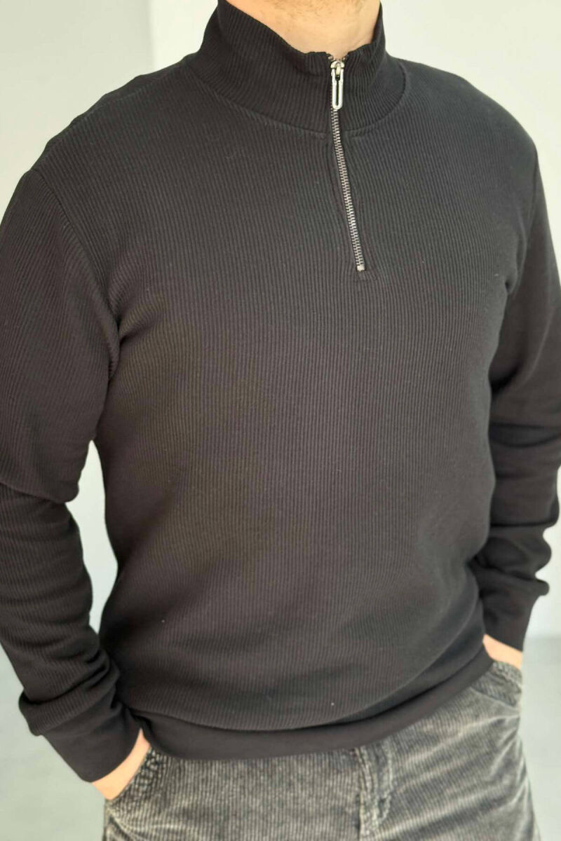 ZIPPER NECK MEN SWEATSHIRT IN BLACK COLOR - 4