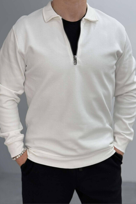 ZIPPER NECK MEN SWEATSHIRT IN WHITE COLOR 