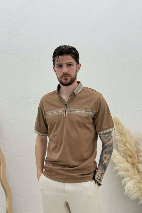 T-SHIRT ME JAKE ME ZINXHIR PER MESHKUJ NE NGJYRE KAFE TE ZBARDHUR - KLAUDIO FASHION