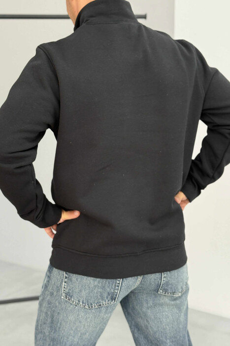 ZIPPER NECK ONE COLOR FLUFFY MEN SWEATSHIRT BLACK/ E ZEZE - 4