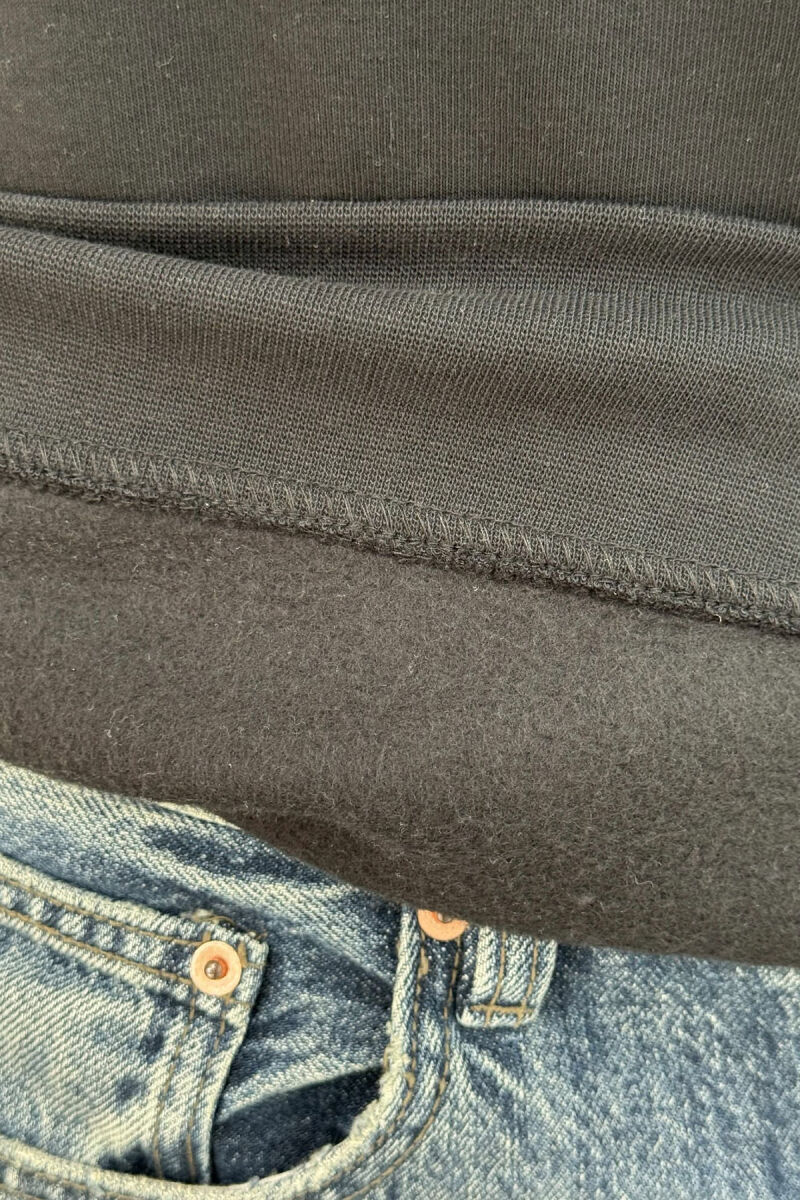 ZIPPER NECK ONE COLOR FLUFFY MEN SWEATSHIRT BLACK/ E ZEZE - 5