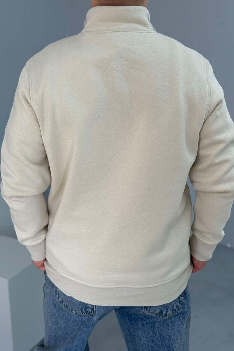 ZIPPER NECK ONE COLOR FLUFFY MEN SWEATSHIRT CREAM/KREM - 3