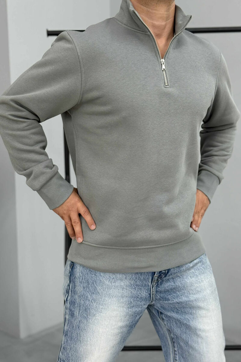 ZIPPER NECK ONE COLOR FLUFFY MEN SWEATSHIRT GREY/GRI - 4