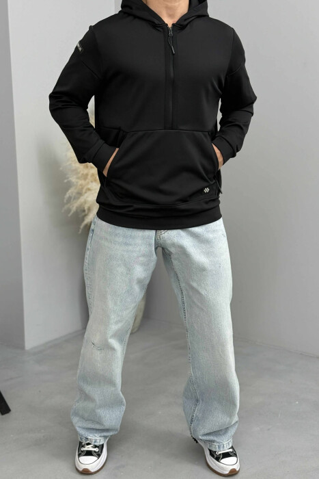 HOODIE NJËNGJYRËSHE ME JAKË ME ZINXHIR PËR MESHKUJ NË NGJYRËN E ZEZË 