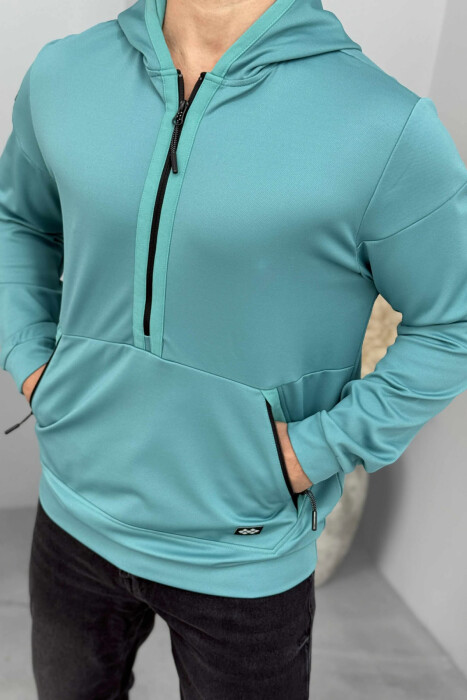 HOODIE NJËNGJYRËSHE ME JAKË ME ZINXHIR PËR MESHKUJ NË NGJYRËN GURKALI - KLAUDIO FASHION