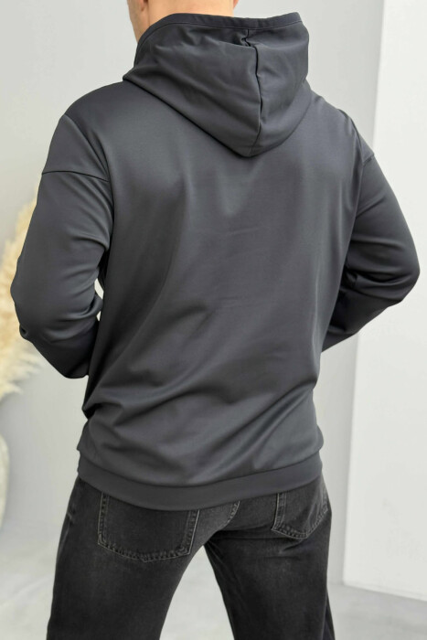 ZIPPER NECK ONE COLOR MEN HOODIE DARK GREY/GEE - 3