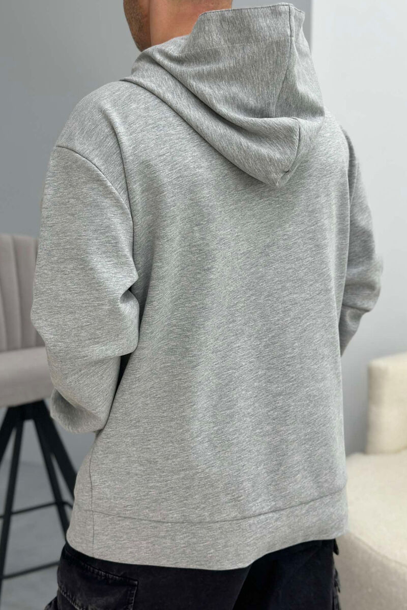 ZIPPER NECK ONE COLOR MEN HOODIE GREY/GRI - 3