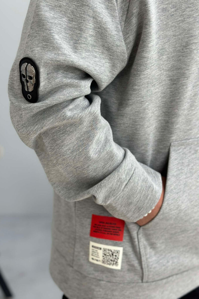 ZIPPER NECK ONE COLOR MEN HOODIE GREY/GRI - 4