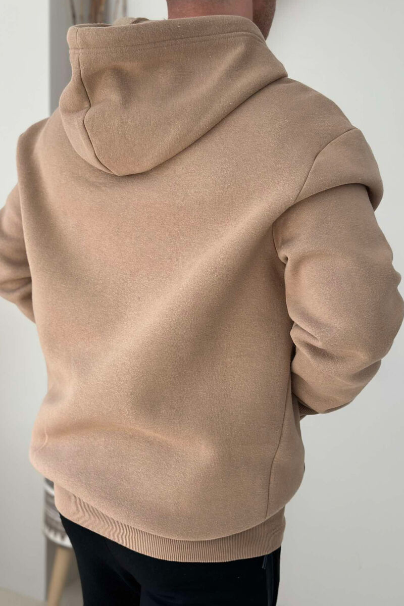 ZIPPER NECK ONE COLOR MEN HOODIE LIGHT BROWN/KAZB - 2