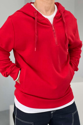 ZIPPER NECK ONE COLOR MEN HOODIE RED/E KUQE 