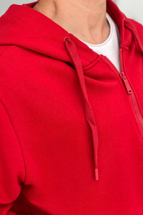 ZIPPER NECK ONE COLOR MEN HOODIE RED/E KUQE - 3