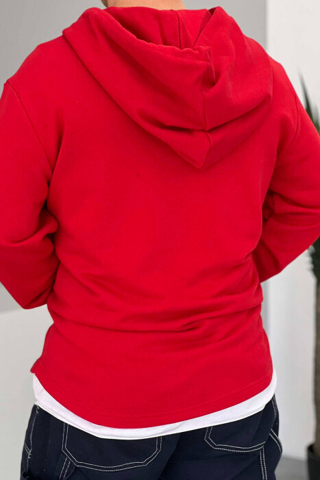 ZIPPER NECK ONE COLOR MEN HOODIE RED/E KUQE - 5