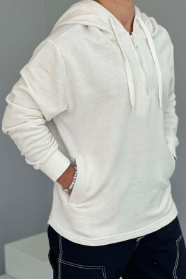 ZIPPER NECK ONE COLOR MEN HOODIE WHITE-E BARDHE 