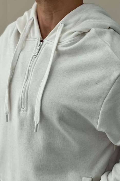 ZIPPER NECK ONE COLOR MEN HOODIE WHITE-E BARDHE - 3