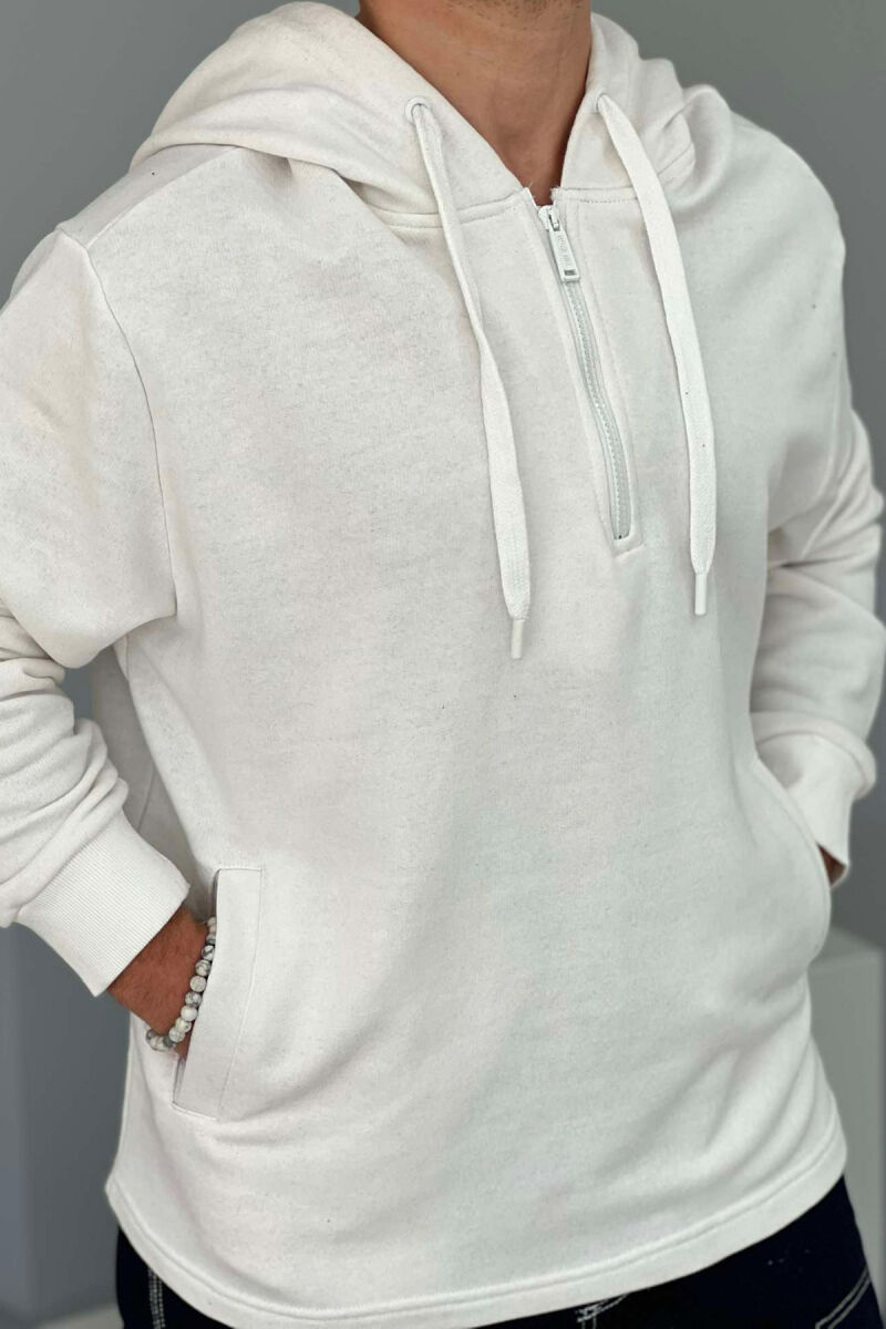 ZIPPER NECK ONE COLOR MEN HOODIE WHITE-E BARDHE - 4