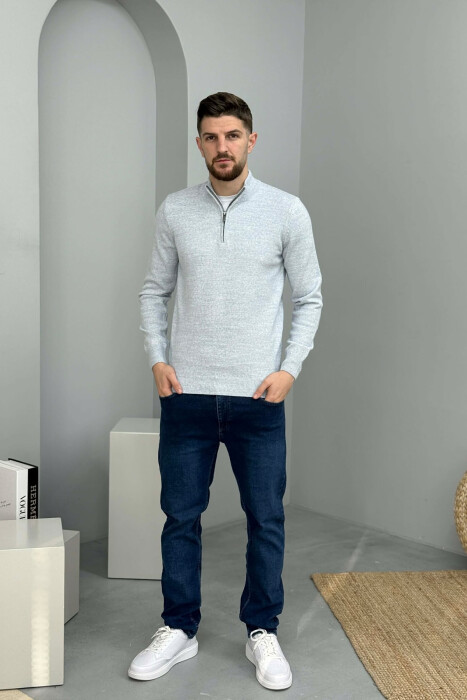 ZIPPER NECK ONE COLOR MEN SWEATER BABY BLUE/BLU BY - 2