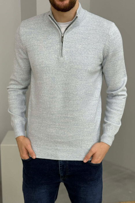 ZIPPER NECK ONE COLOR MEN SWEATER BABY BLUE/BLU BY - 1