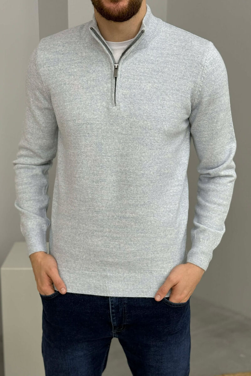 ZIPPER NECK ONE COLOR MEN SWEATER BABY BLUE/BLU BY - 1