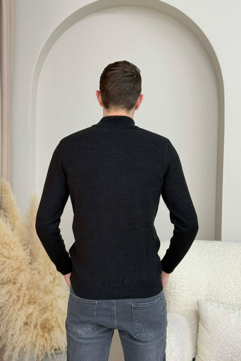 ZIPPER NECK ONE COLOR MEN SWEATER BLACK/ E ZEZE - 3