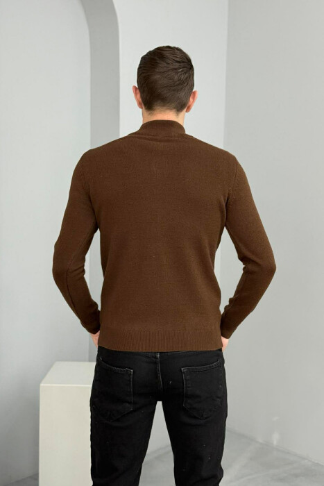 ZIPPER NECK ONE COLOR MEN SWEATER BROWN/KAFE - 4