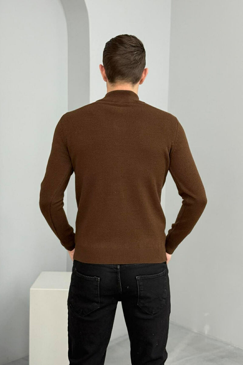 ZIPPER NECK ONE COLOR MEN SWEATER BROWN/KAFE - 4