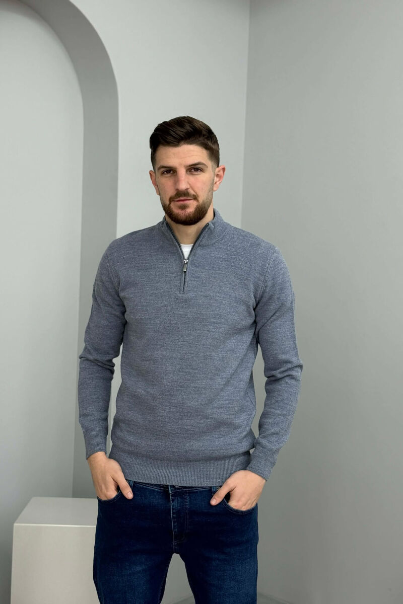 ZIPPER NECK ONE COLOR MEN SWEATER LIGHTBLUE/BZ - 4