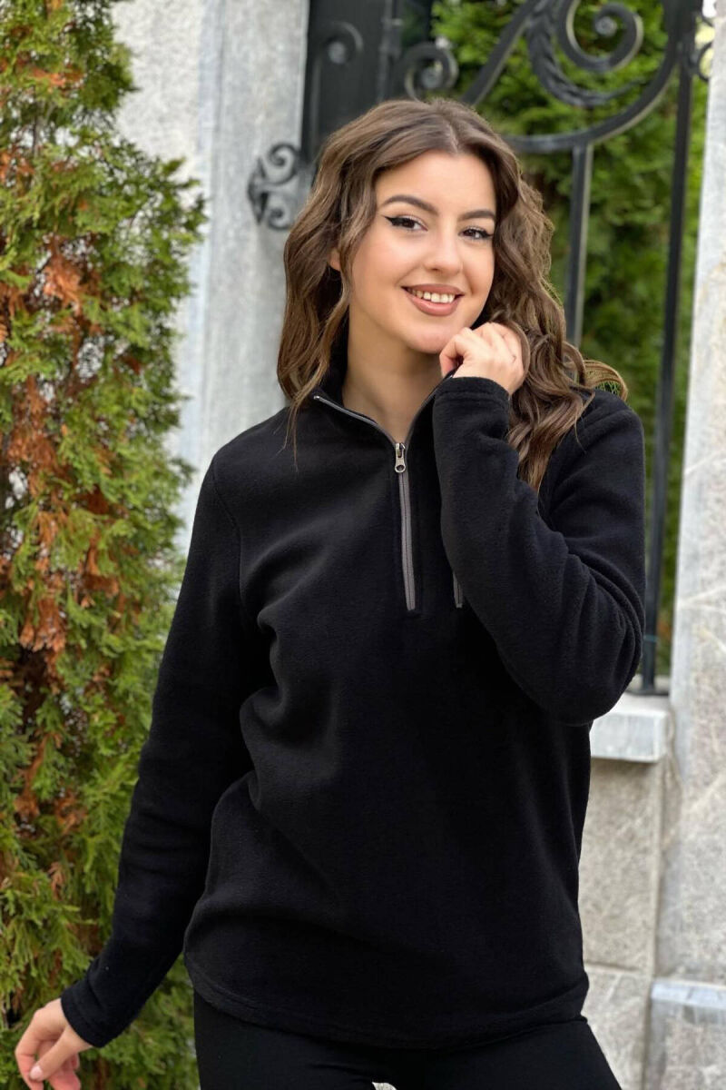 ZIPPER NECK ONE COLOR WOMAN SWEATSHIRT BLACK/ E ZEZE - 1